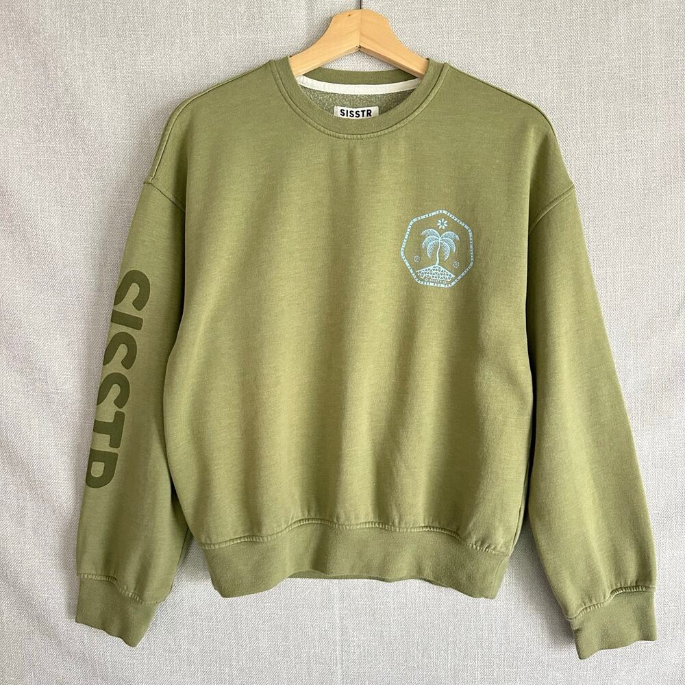 Sisstr Day Trip Graphic Crew Sweatshirt Fleece Green Size Small